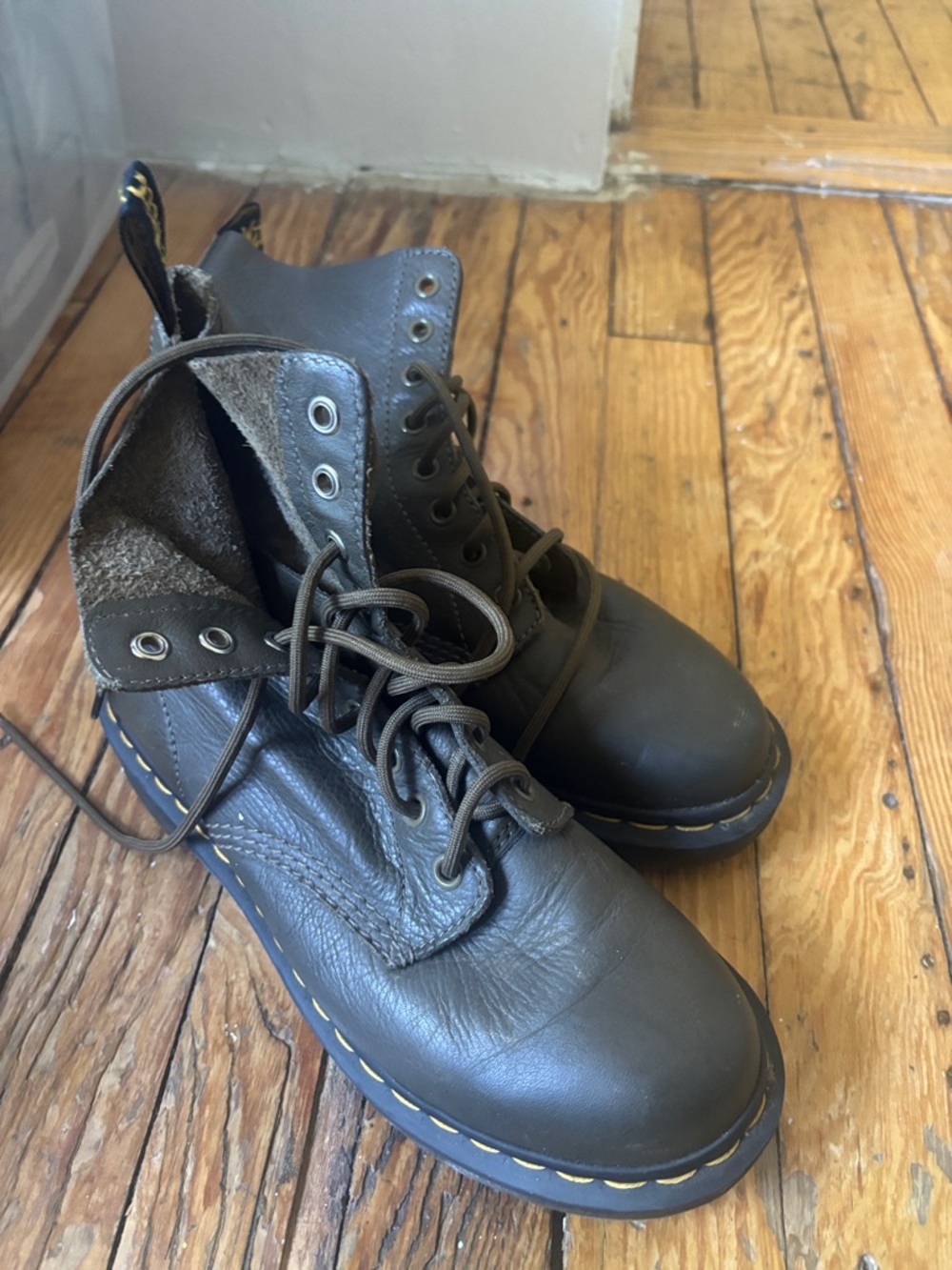 Dr. Martens Olive Green Lace-Up Leather Boots